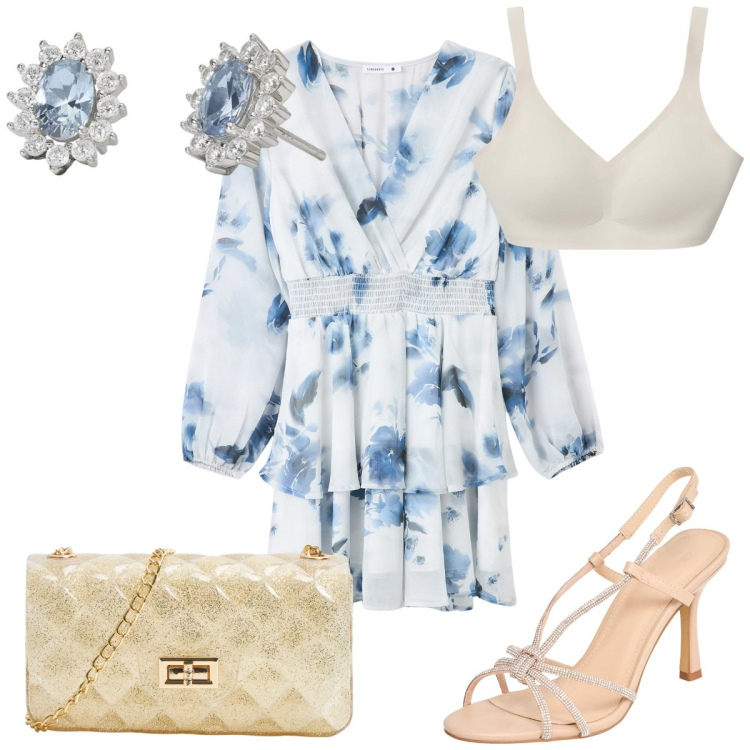 Outfit donna - Terranova - romantica. Stile Romantica per Cerimonia. Abbinamento con reggiseni, sandali col tacco, vestiti, borse a tracolla, orecchini.
