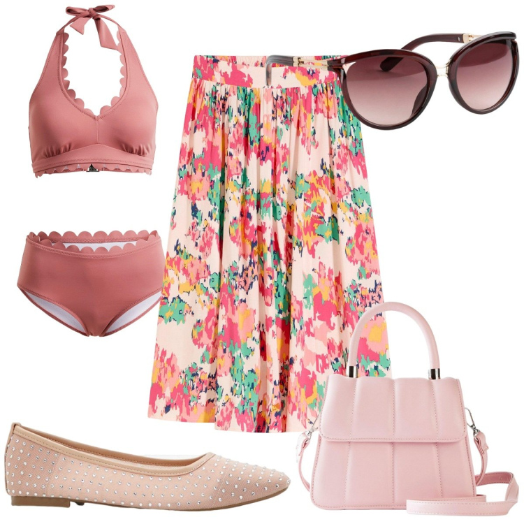 Outfit donna - Bonprix HOLIDAY CAPSULE : bikini retro. Stile Vintage retrò per Mare. Abbinamento con gonne longuette, occhiali da sole, bikini, ballerine, borse a tracolla.