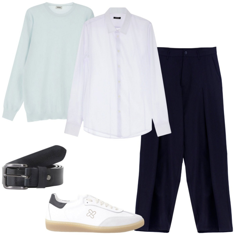 Outfit uomo - Total look #2126767. Stile Trendy per Ufficio. Abbinamento con pantaloni, maglieria, sneakers, cinture, camicie.