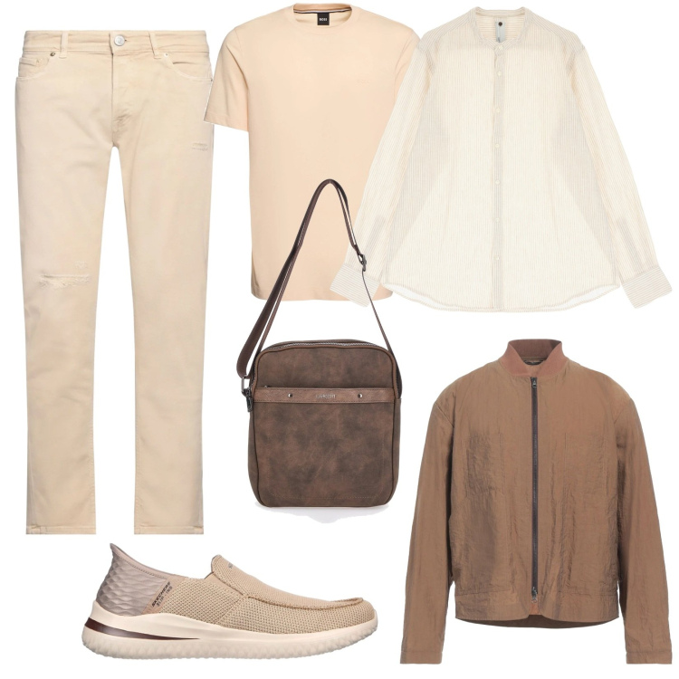 Outfit uomo - Warm Layering - Man. Stile Casual per Tutti i giorni. Abbinamento con giacche, pantaloni, camicie, portafogli, sneakers, t-shirt.