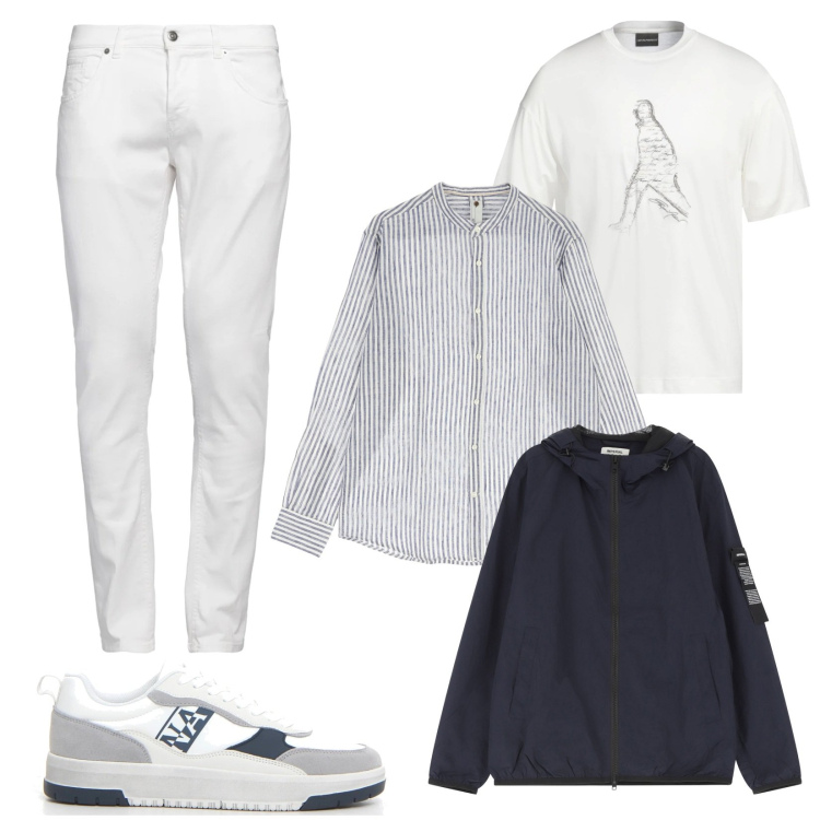Outfit uomo - Cold Layering - Man. Stile Trendy per Tutti i giorni. Abbinamento con t-shirt, pantaloni chino, giacche, camicie, sneakers.