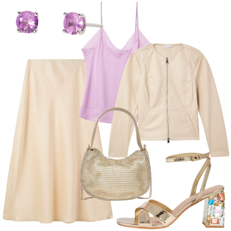 Outfit donna - Terranova occasioni speciali. Stile Glamour per Cerimonia. Abbinamento con top, blazer, gonne lunghe, sandali gioiello, borse a spalla, orecchini.