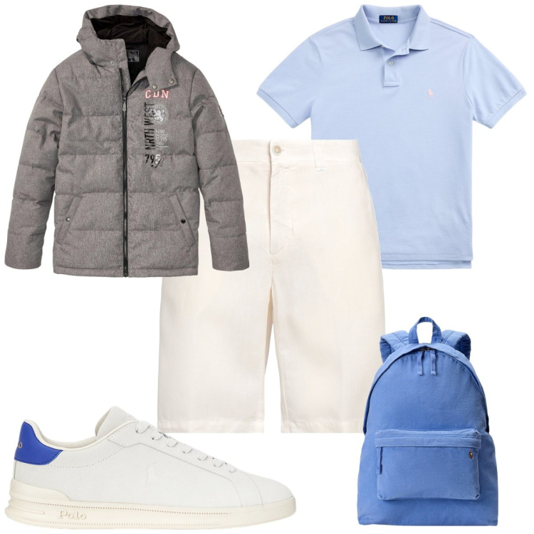 Outfit uomo - Total look #2126854. Stile Trendy per Tutti i giorni. Abbinamento con giacche, shorts, polo, sneakers, borse sportive.
