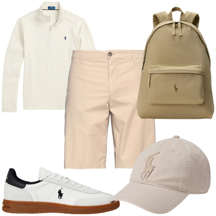 Outfit uomo - Total look #2126870. Stile Casual per Tutti i giorni. Abbinamento con shorts, sneakers, borse sportive, pullovers, cappelli.