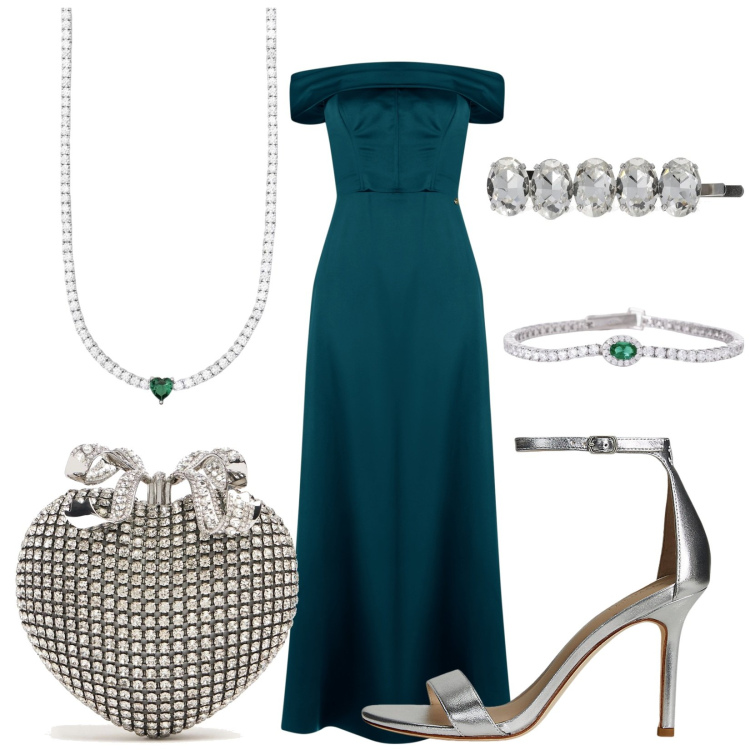 Outfit donna - Cerimonia in abito da sera. Stile Minimal per Cerimonia. Abbinamento con vestiti lunghi, braccialetti, collane, sandali in pelle, pochette, accessori per capelli.