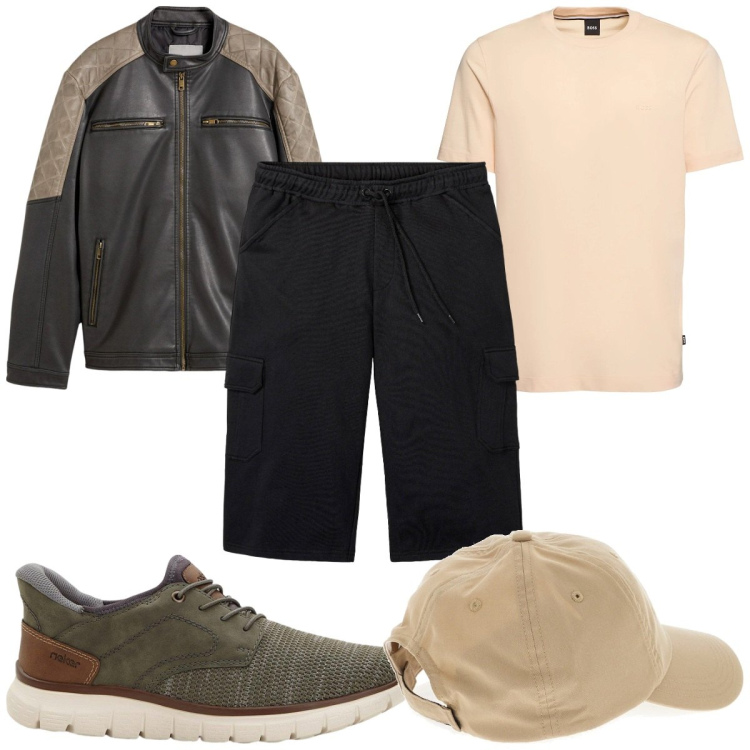 Outfit uomo - Total look #2126880. Stile Casual per Tutti i giorni. Abbinamento con bermuda, giacche, sneakers, cappelli, t-shirt.