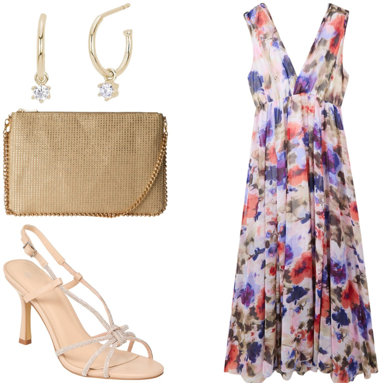 Outfit donna - Terranova - Occasioni Speciali. Stile Chic per Cerimonia. Abbinamento con vestiti lunghi, borse a tracolla, sandali col tacco, orecchini.
