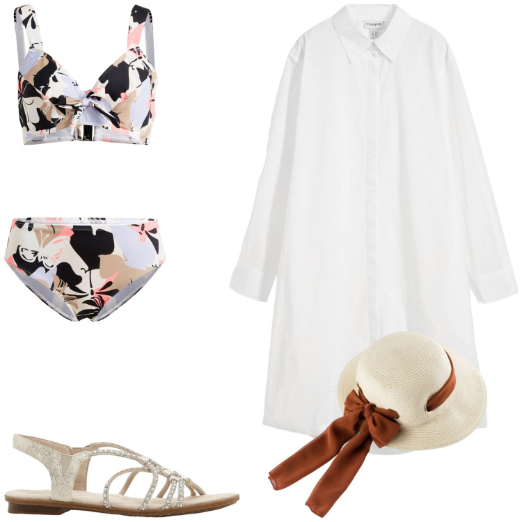 Outfit donna - bonprix HOLIDAY CAPSULE. Stile Casual per Mare. Abbinamento con sandali, cappelli, bikini, vestiti chemisier.