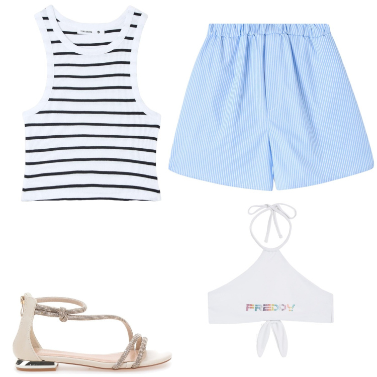 Outfit donna - Total look #2126934. Stile Basic per Mare. Abbinamento con shorts, canottiere, bikini, sandali.