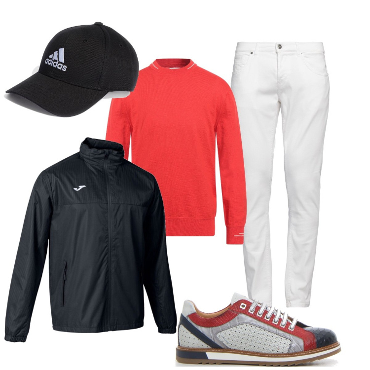 Outfit uomo - Total look #2126945. Stile Trendy per Tutti i giorni. Abbinamento con pantaloni chino, pullovers, giacche, cappelli con visiera, sneakers.