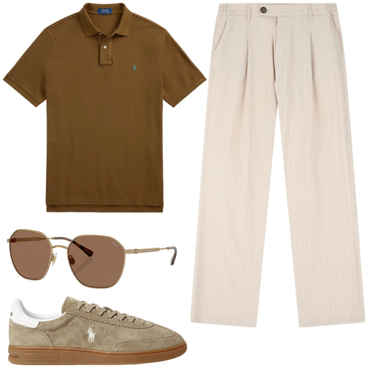 Outfit uomo - Casual. Stile Casual per Tutti i giorni. Abbinamento con pantaloni, sneakers, occhiali da sole, polo.