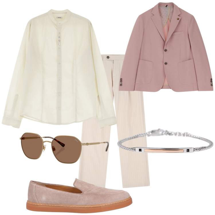 Outfit uomo - Brunch. Stile Trendy per Tutti i giorni. Abbinamento con scarpe stringate, braccialetti, pantaloni, giacche, camicie, occhiali da sole.