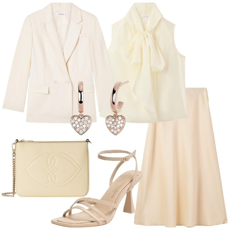 Outfit donna - La Comunione a maggio - @mikytwins. Stile Romantica per Cerimonia. Abbinamento con gonne lunghe, bluse, blazer, sandali col tacco, orecchini, pochette.