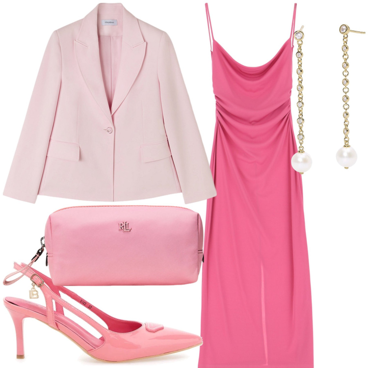 Outfit donna - Cerimonia al mattino. Stile Bon Ton per Cerimonia. Abbinamento con orecchini, vestiti, pochette, décolleté, blazer.