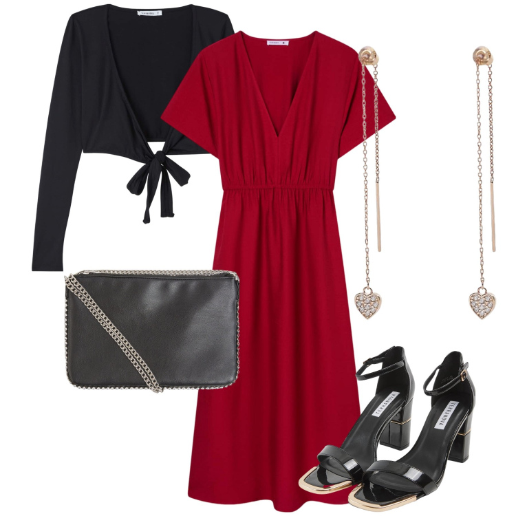 Outfit donna - Terranova - Occasioni Speciali. Stile Bon Ton per Serata fuori. Abbinamento con vestiti lunghi, borse a tracolla, sabot, blazer, orecchini.