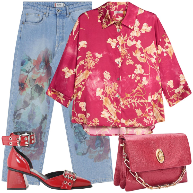 Outfit donna - Esplode la natura!. Stile Glamour per Ufficio. Abbinamento con jeans dritti, décolleté, borse a tracolla, camicie.