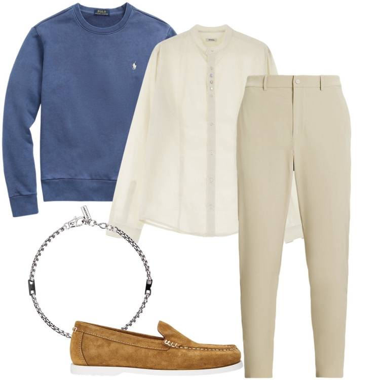 Outfit uomo - Uscita serale. Stile Business/Elegante per Serata speciale. Abbinamento con braccialetti, camicie, scarpe stringate, felpe, pantaloni.