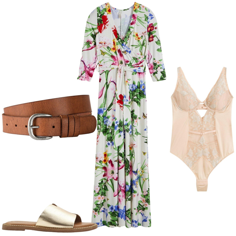 Outfit donna - Bonprix - Hot Summer vibes. Stile Casual chic per Tutti i giorni. Abbinamento con cinture, vestiti lunghi, body, ciabatte.