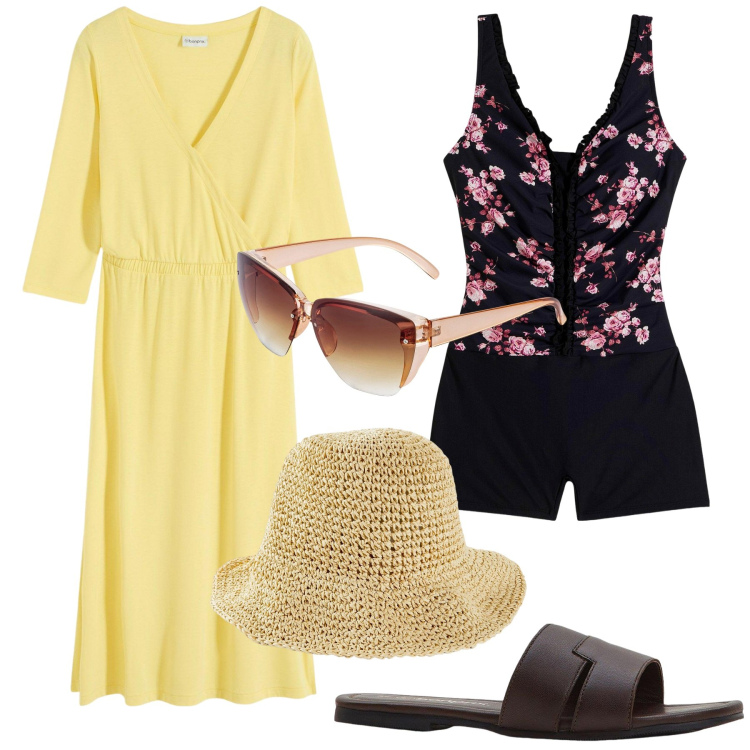 Outfit donna - Bonprix holiday capsule. Stile Etnico per Mare. Abbinamento con cappelli, occhiali da sole, vestiti, ciabatte, costumi interi.
