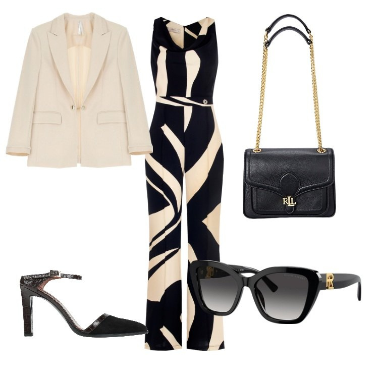 Outfit donna - Total look #2127318. Stile Chic per Cerimonia. Abbinamento con décolleté, tute, blazer, occhiali da sole, borse a spalla.