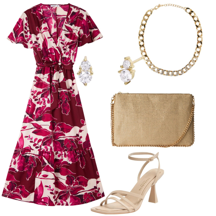 Outfit donna - Terranova occasioni speciali. Stile Bon Ton per Serata fuori. Abbinamento con collane, borse a tracolla, vestiti lunghi, sandali col tacco, orecchini.