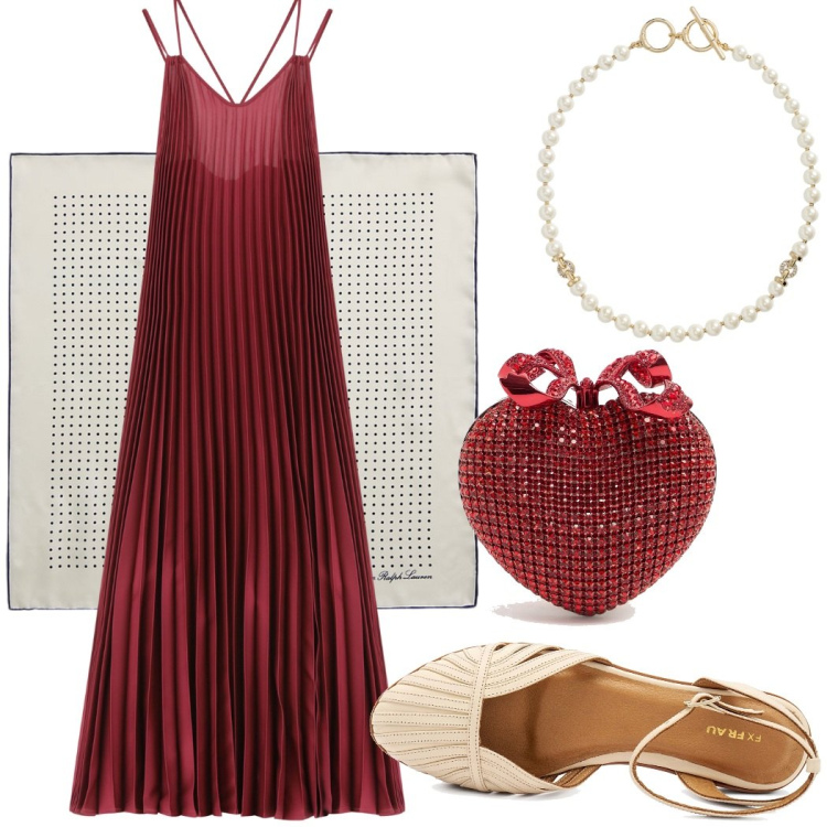 Outfit donna - Cerimonia glamour. Stile Glamour per Cerimonia. Abbinamento con vestiti lunghi, foulard, collane, sandali, pochette.