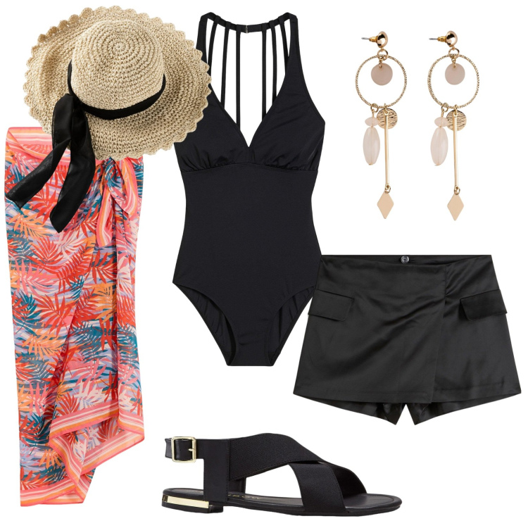 Outfit donna - Under the SUN/MOON light. Stile Chic per Mare. Abbinamento con orecchini, cappelli, sandali, costumi interi, gonne, vestiti da spiaggia.