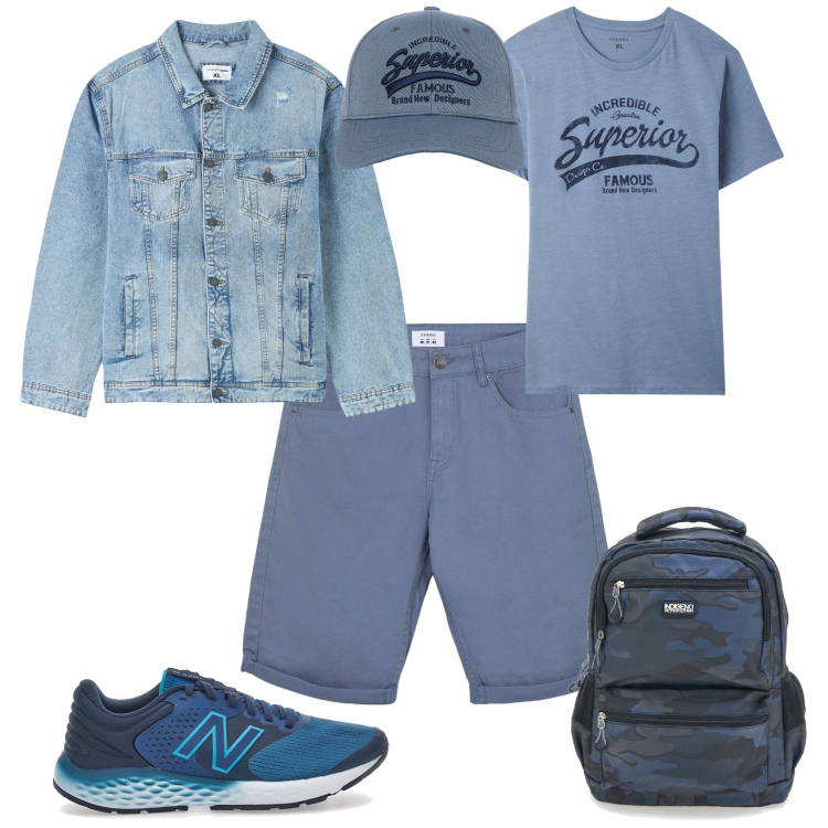 Outfit uomo - Al mare. Stile Casual per Mare. Abbinamento con t-shirt, giacche, cappelli con visiera, bermuda, borse sportive, sneakers.