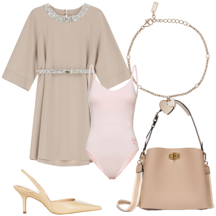 Outfit donna - Un cuore per la mamma chic. Stile Bon Ton per Tutti i giorni. Abbinamento con braccialetti con ciondoli, décolleté, vestiti corti, body, borse a secchiello.