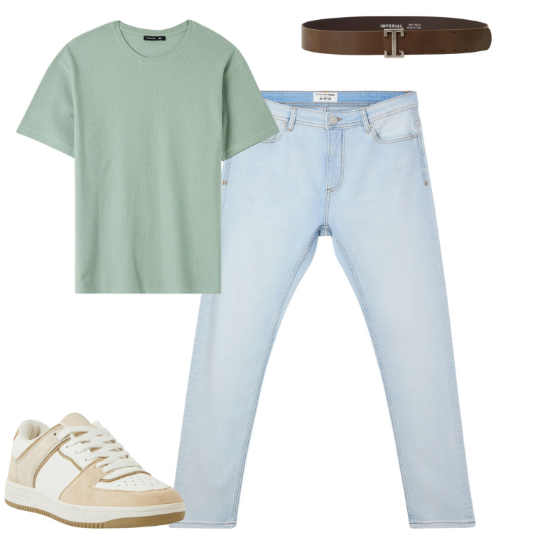 Outfit uomo - Total look #2127573. Stile Casual per Tutti i giorni. Abbinamento con t-shirt, jeans skinny, sneakers, cinture.