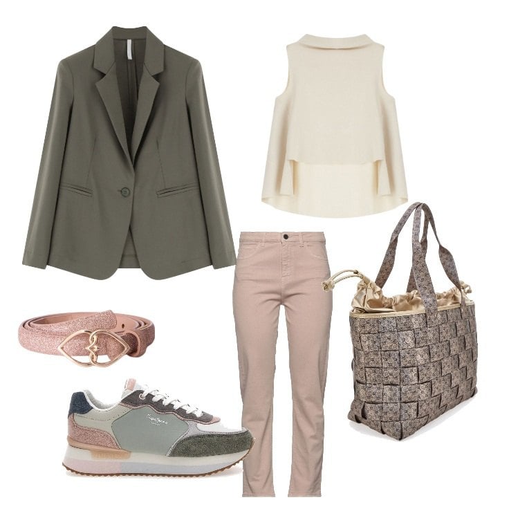 Outfit donna - Total look #2127581. Stile Casual per Tutti i giorni. Abbinamento con jeans dritti, top, blazer, sneakers, borse a spalla, cinture.