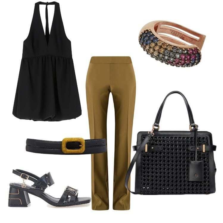 Outfit donna - summer time. Stile Casual chic per Serata fuori. Abbinamento con pantaloni, vestiti corti, cinture, sandali col tacco, borse a mano, orecchini.
