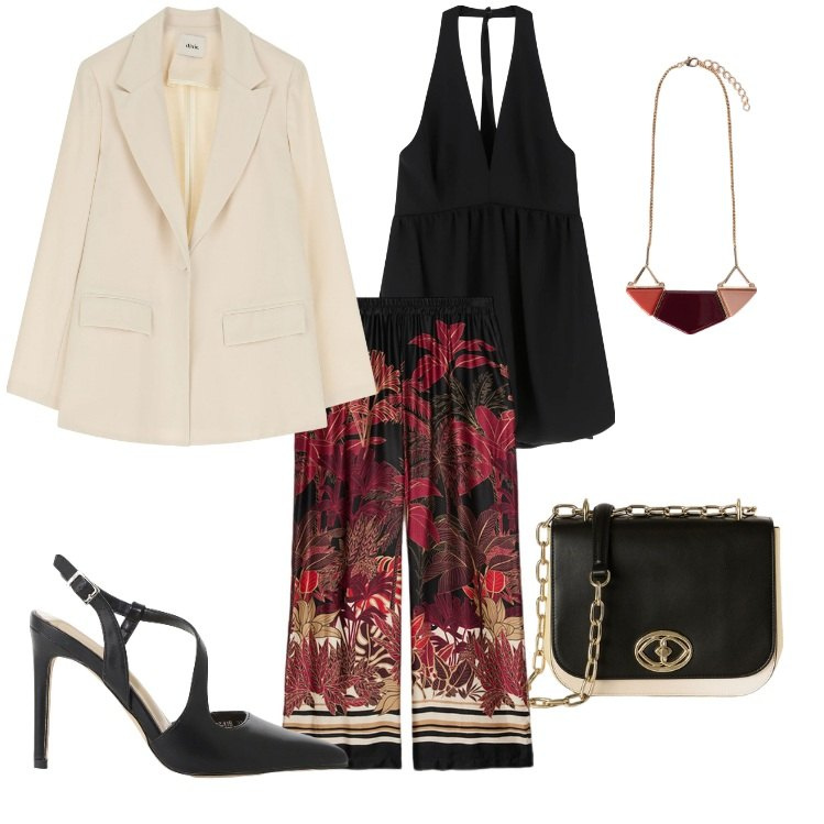 Outfit donna - Total look #2127605. Stile Chic per Cerimonia. Abbinamento con décolleté, vestiti corti, blazer, pantaloni, borse a tracolla, ciondoli.