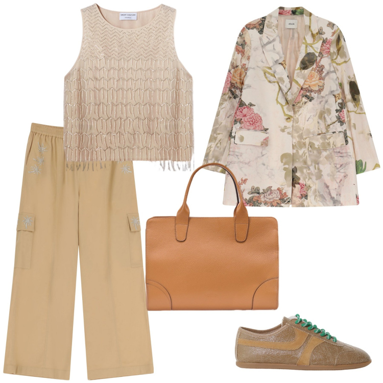 Outfit donna - Un mix indovinato. Stile Mannish per Tutti i giorni. Abbinamento con pantaloni, sneakers, blazer, borse tote, top.