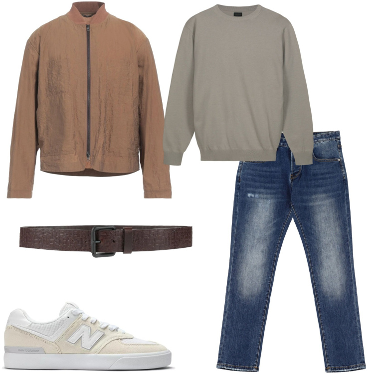 Outfit uomo - Bomber in tessuto tecnico. Stile Casual per Tutti i giorni. Abbinamento con giacche, cinture, sneakers, jeans dritti, maglieria.