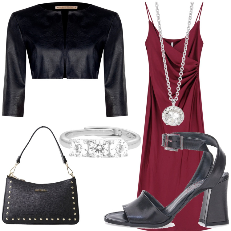 Outfit donna - Outfit versatile. Stile Casual chic per Tutti i giorni. Abbinamento con vestiti midi/longuette, borse a spalla, anelli, collane, bolero, sandali in pelle.