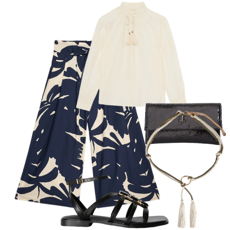 Outfit donna - Jungle in bianco e nero. Stile Glamour per Tutti i giorni. Abbinamento con borse a tracolla, gonne, sandali gioiello, cinture, bluse.