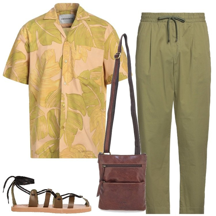 Outfit uomo - Total look #2127806. Stile Casual per Tutti i giorni. Abbinamento con camicie a manica corta, sandali, pantaloni, portafogli.
