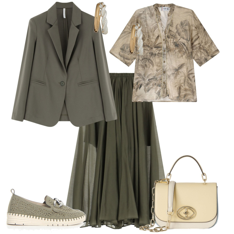 Outfit donna - Tutti i giorni o in ufficio. Stile Urban per Ufficio. Abbinamento con camicie a manica corta, blazer, pantaloni, orecchini, mocassini, borse a tracolla.