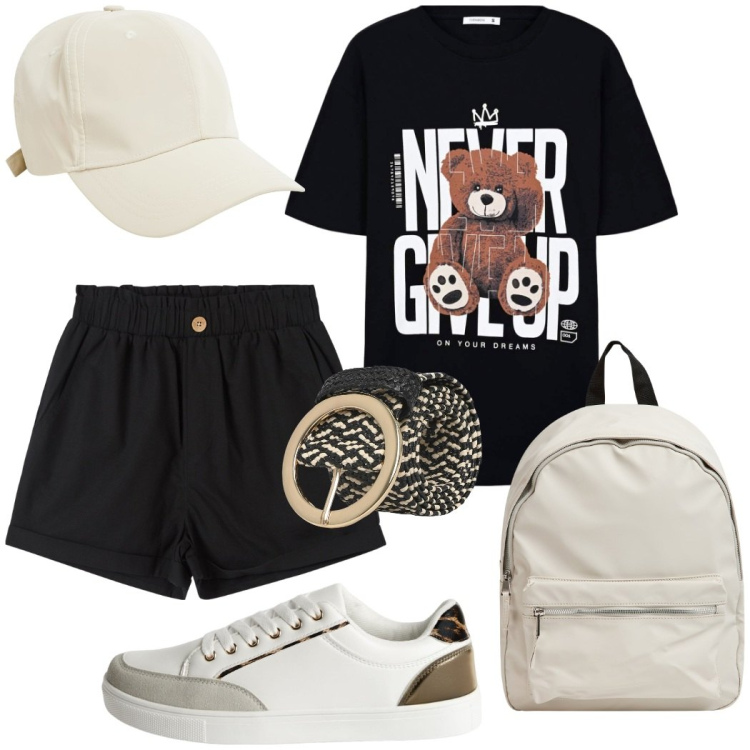 Outfit donna - Total look Terranova. Stile Casual per Scuola/Università. Abbinamento con pantaloni corti, sneakers, t-shirt, zaini, cappelli, cinture.
