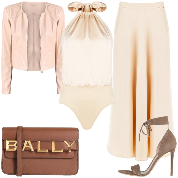 Outfit donna - Pastel colours. Stile Chic per Cerimonia. Abbinamento con sandali in pelle, borse a tracolla, gonne, body, giacche.