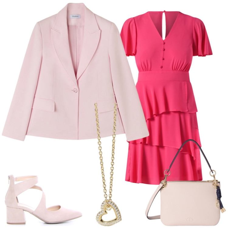 Outfit donna - Total look #2127941. Stile Romantica per Tutti i giorni. Abbinamento con collane, vestiti corti, sandali in pelle, borse a tracolla, blazer.