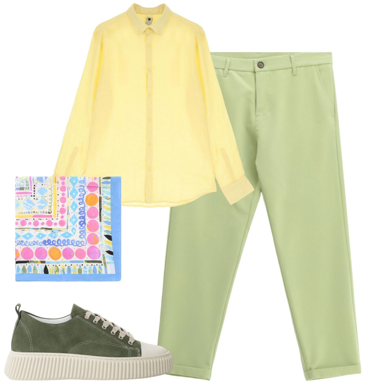 Outfit uomo - Maggio a colori. Stile Trendy per Tutti i giorni. Abbinamento con sneakers, pantaloni, camicie, sciarpe e foulard.