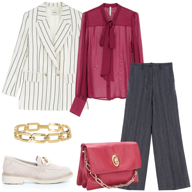 Outfit donna - Total look #2127982. Stile Mannish per Ufficio. Abbinamento con braccialetti, camicie, pantaloni, blazer, mocassini, borse a tracolla.