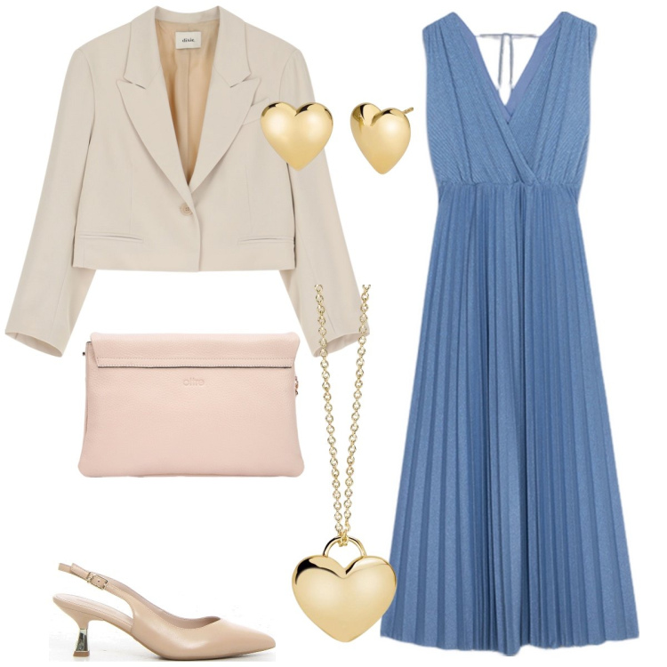 Outfit donna - Total look #2127991. Stile Chic per Cerimonia. Abbinamento con orecchini, collane, blazer, vestiti lunghi, borse a tracolla, décolleté.