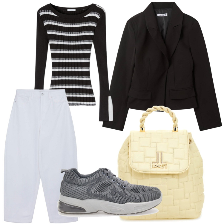 Outfit donna - Lo zaino stiloso. Stile Casual per Scuola/Università. Abbinamento con pantaloni, blazer, zaini, sneakers, maglieria.
