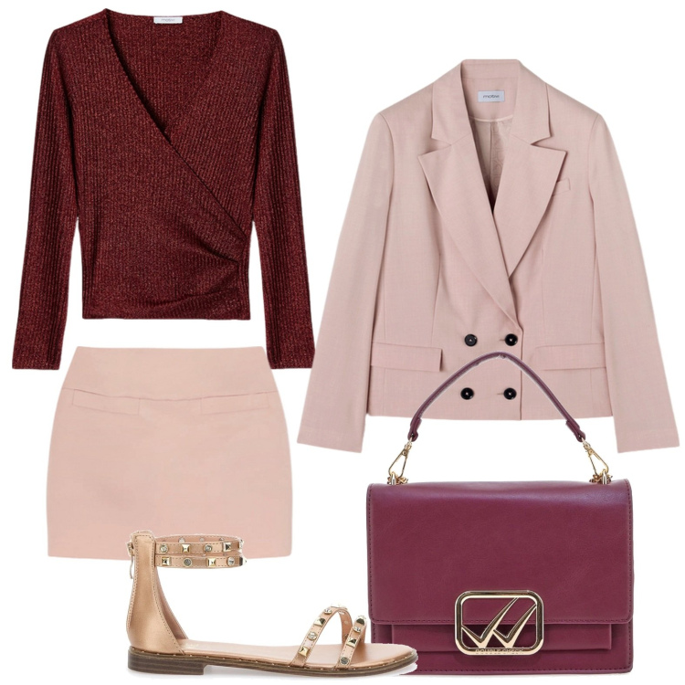 Outfit donna - Stile naturale. Stile Minimal per Tutti i giorni. Abbinamento con sandali, borse a tracolla, maglieria, minigonne, blazer.