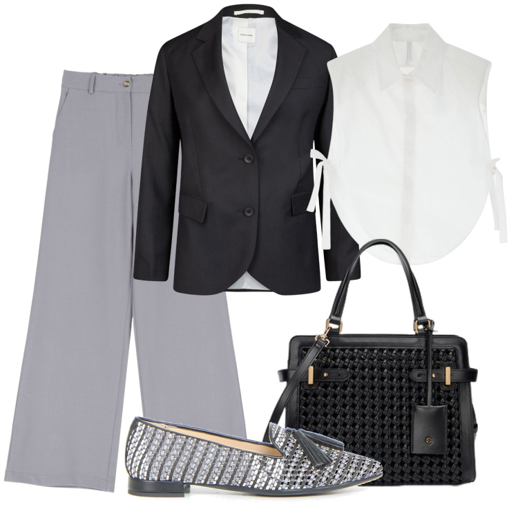 Outfit donna - Mannish a maggio @laurafo. Stile Mannish per Tutti i giorni. Abbinamento con camicie, pantaloni a palazzo, mocassini, blazer, borse a mano.