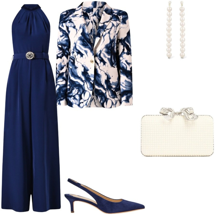 Outfit donna - Bijou. Stile Chic per Cerimonia. Abbinamento con décolleté, tute, blazer, pochette, orecchini.