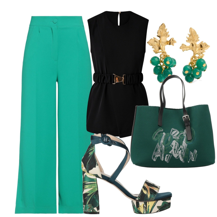 Outfit donna - Un sandalo che fa la differenza. Stile Chic per Serata fuori. Abbinamento con pantaloni, borse a mano, sandali in pelle, bluse, orecchini.